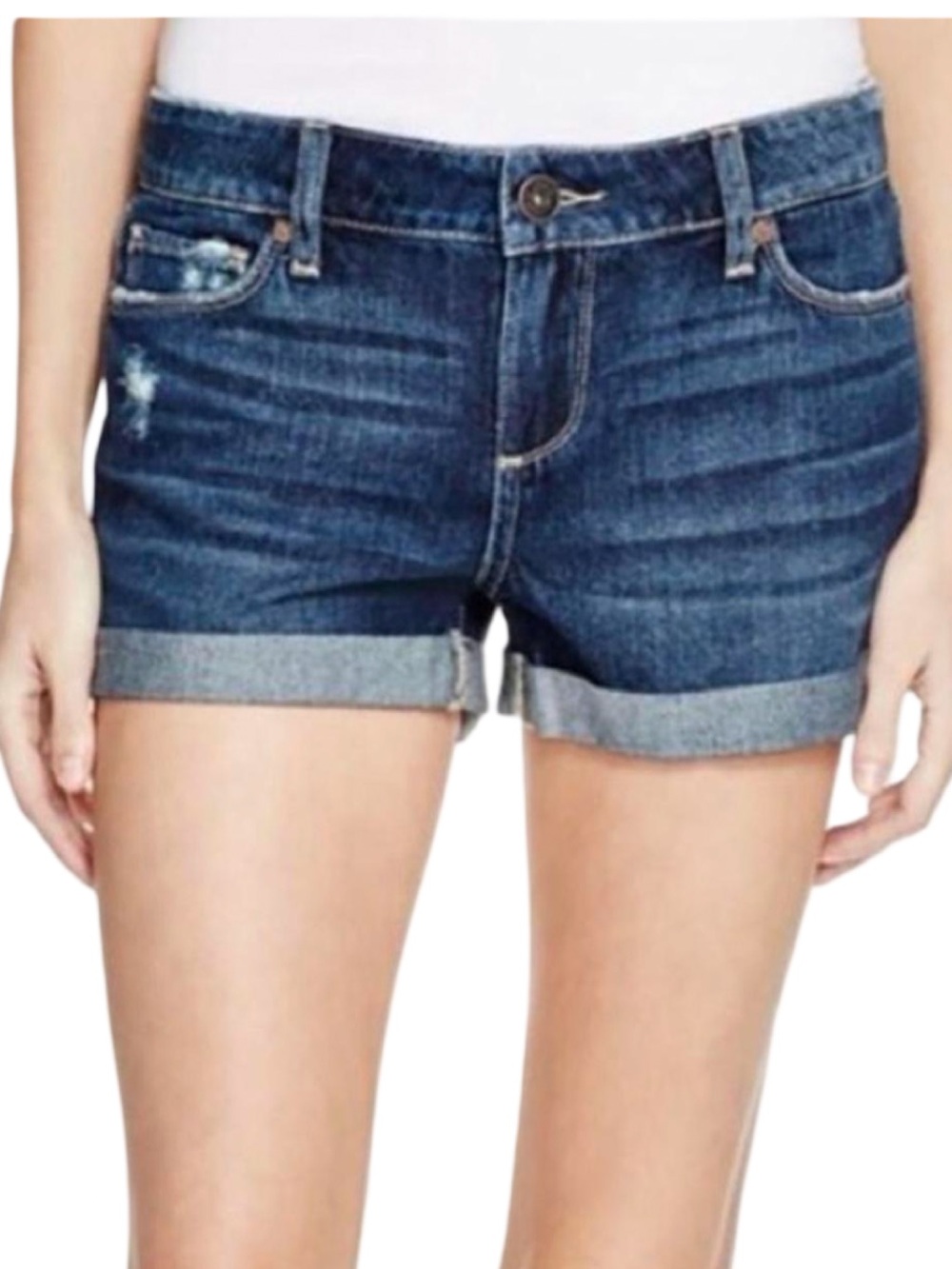 PAIGE Dark Blue Rolled Hem Denim Shorts 26